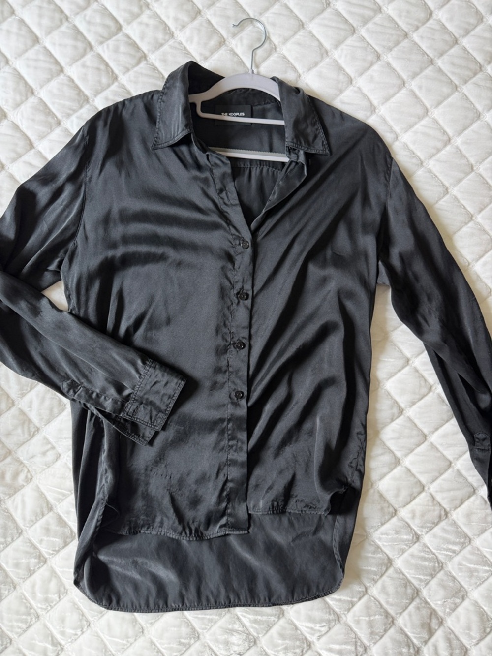 The Kooples Black Satin Button-Down Blouse